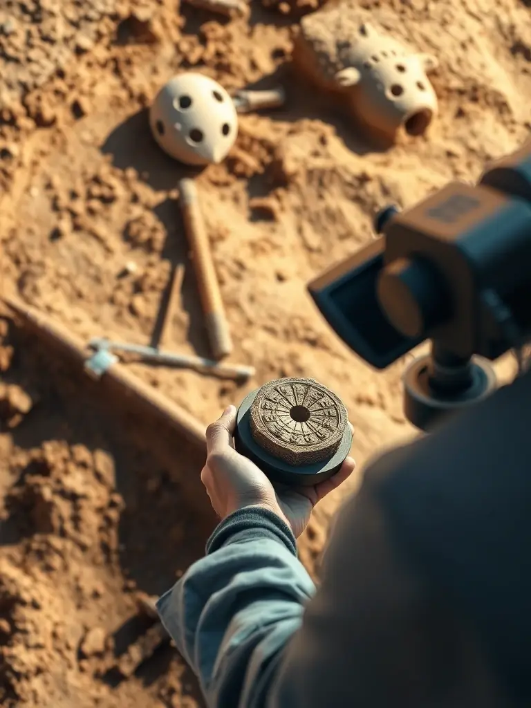 An archaeologist using a 3D scanner to capture the details of an ancient artifact, demonstrating the application of 3D scanning in cultural heritage preservation.