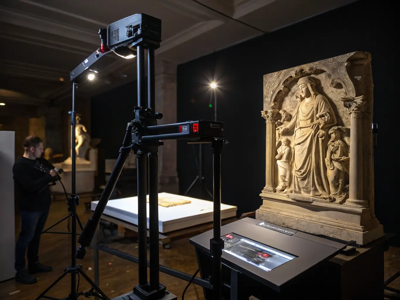 A detailed image of a 3D scan of a historical artifact, highlighting the texture and geometry captured by Xmind Design Co., Ltd.'s scanning process for preservation purposes.